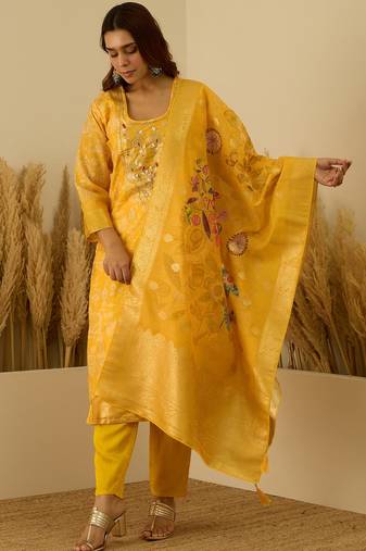 Yellow women kurta pant dupatta set