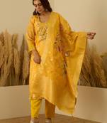 Yellow women kurta pant dupatta set
