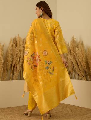 Yellow women kurta pant dupatta set 2