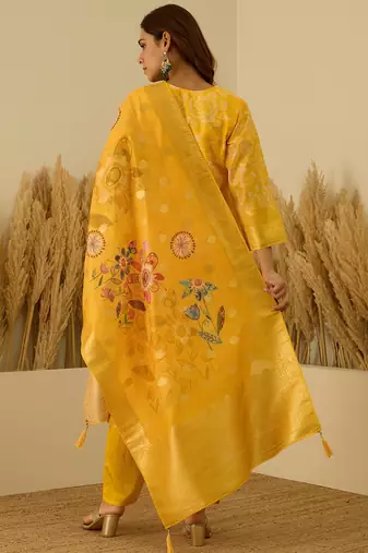 Yellow women kurta pant dupatta set