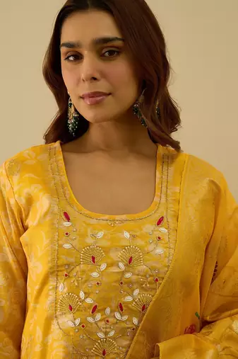 Yellow women kurta pant dupatta set