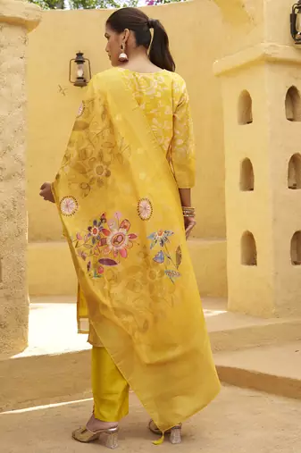 Yellow women kurta pant dupatta set