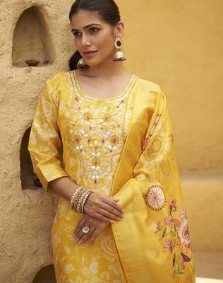 Yellow women kurta pant dupatta set 3