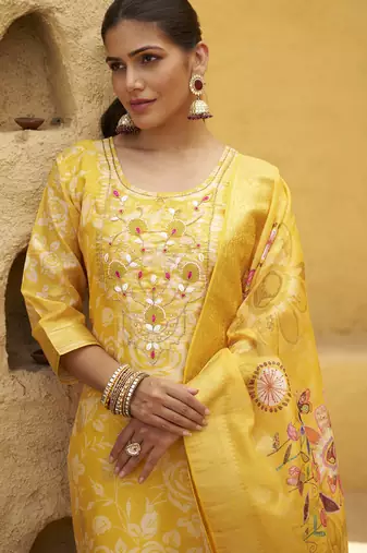 Yellow women kurta pant dupatta set