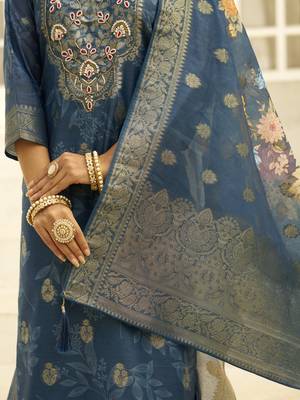 Blue women kurta pant dupatta set 3