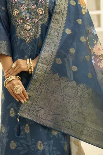 Blue women kurta pant dupatta set