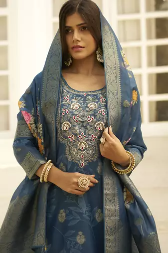 Blue women kurta pant dupatta set