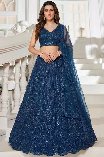 Beautiful Blue Beads Work Net Cocktail Party Wear Lehenga Choli