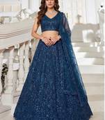 Beautiful Blue Beads Work Net Cocktail Party Wear Lehenga Choli