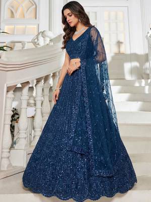 Beautiful Blue Beads Work Net Cocktail Party Wear Lehenga Choli 2