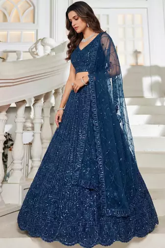 Beautiful Blue Beads Work Net Cocktail Party Wear Lehenga Choli