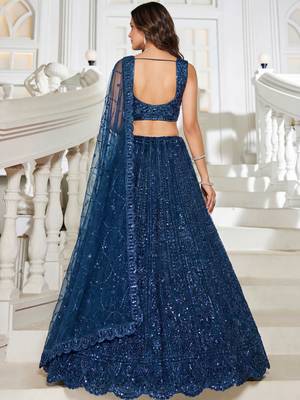 Beautiful Blue Beads Work Net Cocktail Party Wear Lehenga Choli 4
