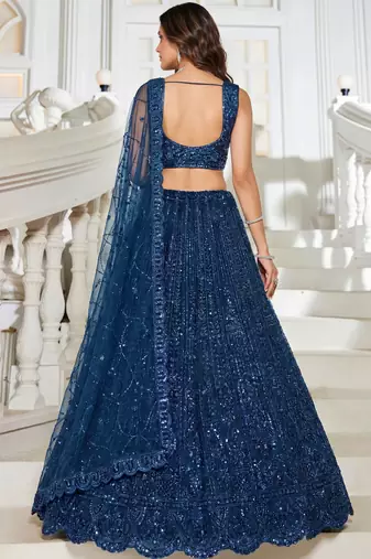 Beautiful Blue Beads Work Net Cocktail Party Wear Lehenga Choli