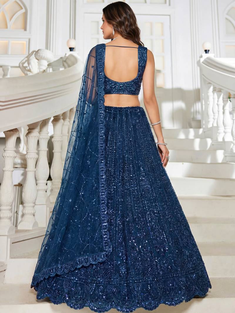 Beautiful Blue Beads Work Net Cocktail Party Wear Lehenga Choli