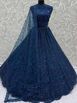 Beautiful Blue Beads Work Net Cocktail Party Wear Lehenga Choli 6