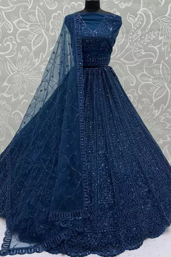 Beautiful Blue Beads Work Net Cocktail Party Wear Lehenga Choli
