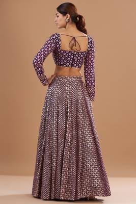 Wine Zari and Sequin Embroidered Faux Georgette Indian Party Wear Lehenga Choli 2