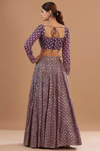 Wine Zari and Sequin Embroidered Faux Georgette Indian Party Wear Lehenga Choli
