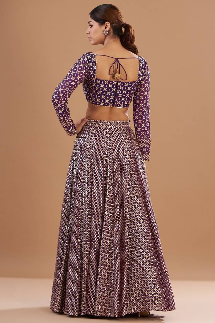 Wine Zari and Sequin Embroidered Faux Georgette Indian Party Wear Lehenga Choli
