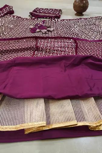 Wine Zari and Sequin Embroidered Faux Georgette Indian Party Wear Lehenga Choli
