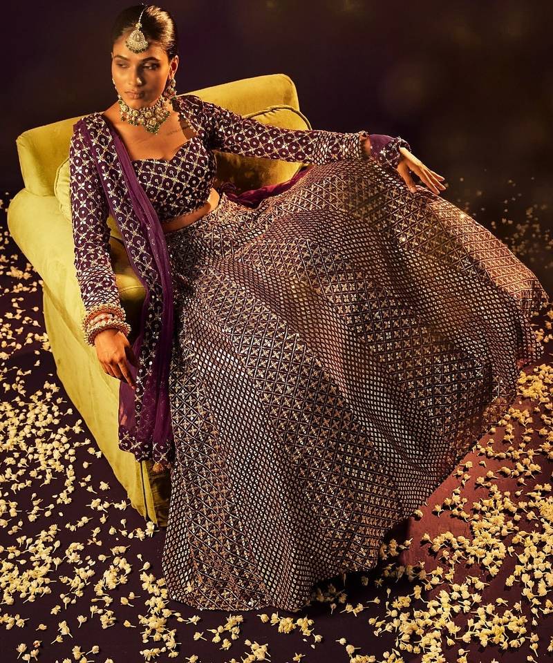 Ash Pink Sequin Embroidered Semi Viscose Organza Indian Party Wear Lehenga Choli