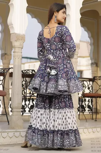 Blue daisy sharara set