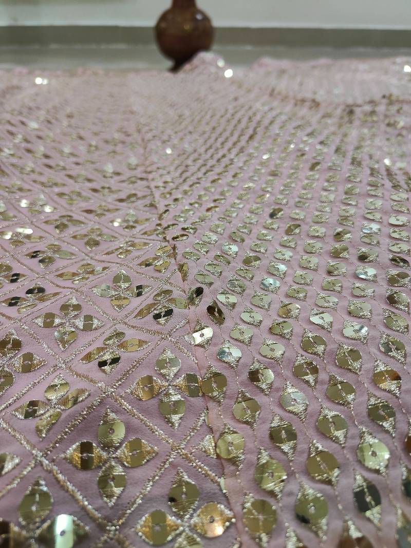 Baby Pink Zari and Sequin Embroidered Faux Georgette Indian Party Wear Lehenga Choli