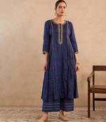 Blue embroidered silk anarkali set