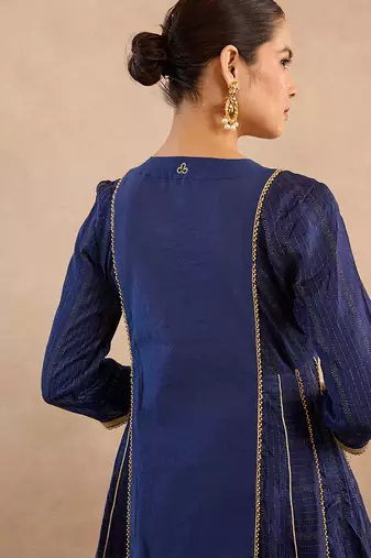 Blue embroidered silk anarkali set