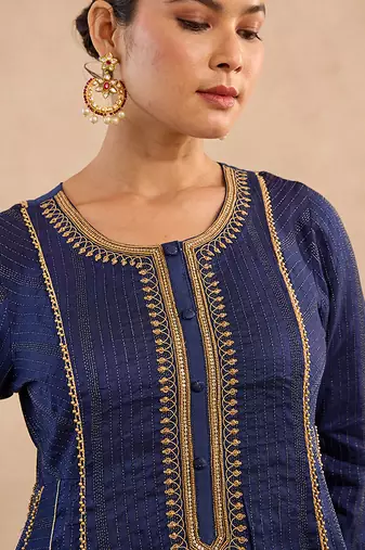 Blue embroidered silk anarkali set