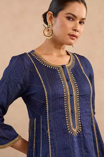 Blue embroidered silk anarkali set