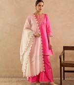 Pink embroidered raw silk kurta set