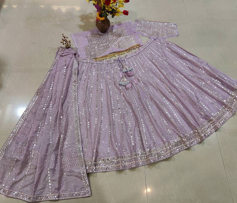 Ash Pink Sequin Embroidered Semi Viscose Organza Indian Party Wear Lehenga Choli