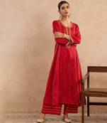 Red embroidered silk anarkali set