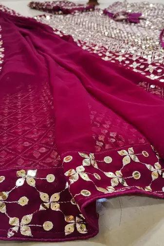 Wine Zari and Sequin Embroidered Faux Georgette Indian Party Wear Lehenga Choli
