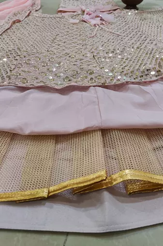 Baby Pink 9mm Sequin and Zari Embroidered Faux Georgette Indian Wedding Lehenga Choli
