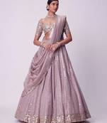 Ash Pink 3mm Sequin and Paper Foil Mirror Embroidered Semi Viscose Organza Indian Wedding Lehenga Choli