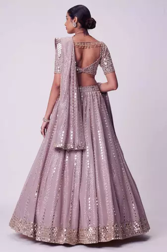 Ash Pink 3mm Sequin and Paper Foil Mirror Embroidered Semi Viscose Organza Indian Wedding Lehenga Choli