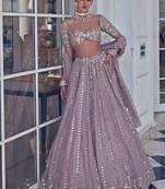 Ash Pink Sequin Embroidered Semi Viscose Organza Indian Party Wear Lehenga Choli