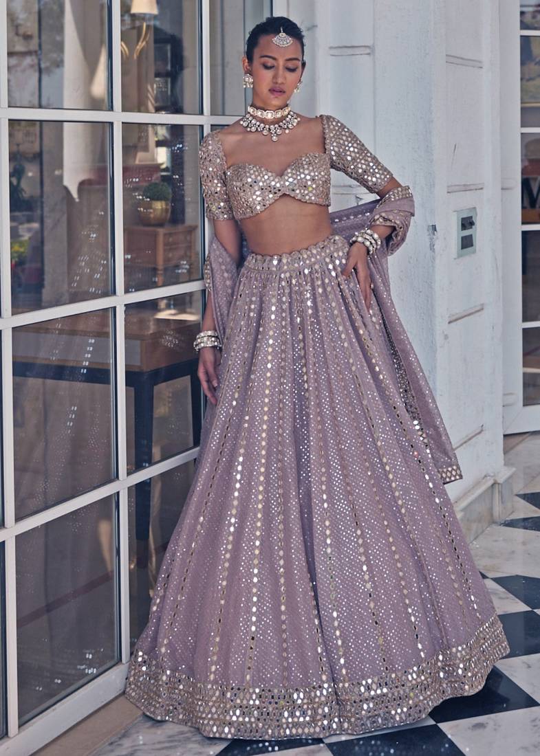 Ash Pink Sequin Embroidered Semi Viscose Organza Indian Party Wear Lehenga Choli