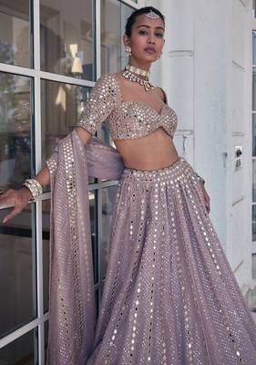 Ash Pink Sequin Embroidered Semi Viscose Organza Indian Party Wear Lehenga Choli 3
