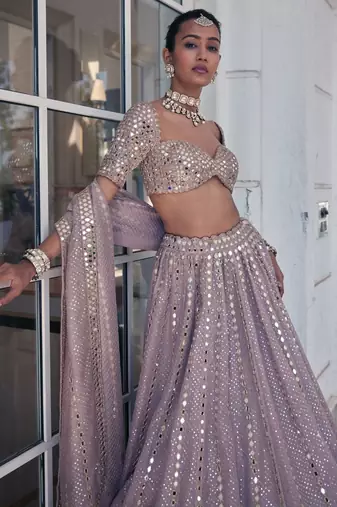 Ash Pink Sequin Embroidered Semi Viscose Organza Indian Party Wear Lehenga Choli