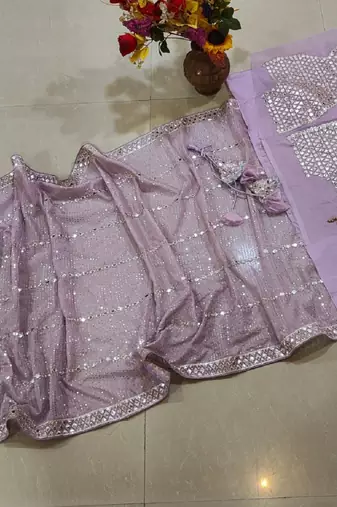 Ash Pink Sequin Embroidered Semi Viscose Organza Indian Party Wear Lehenga Choli