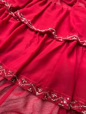Beautiful Bollywood Designer Beads & Sequence work Ruffle Skirt & Pallu Pattern Saree with Stitched Blouse 5