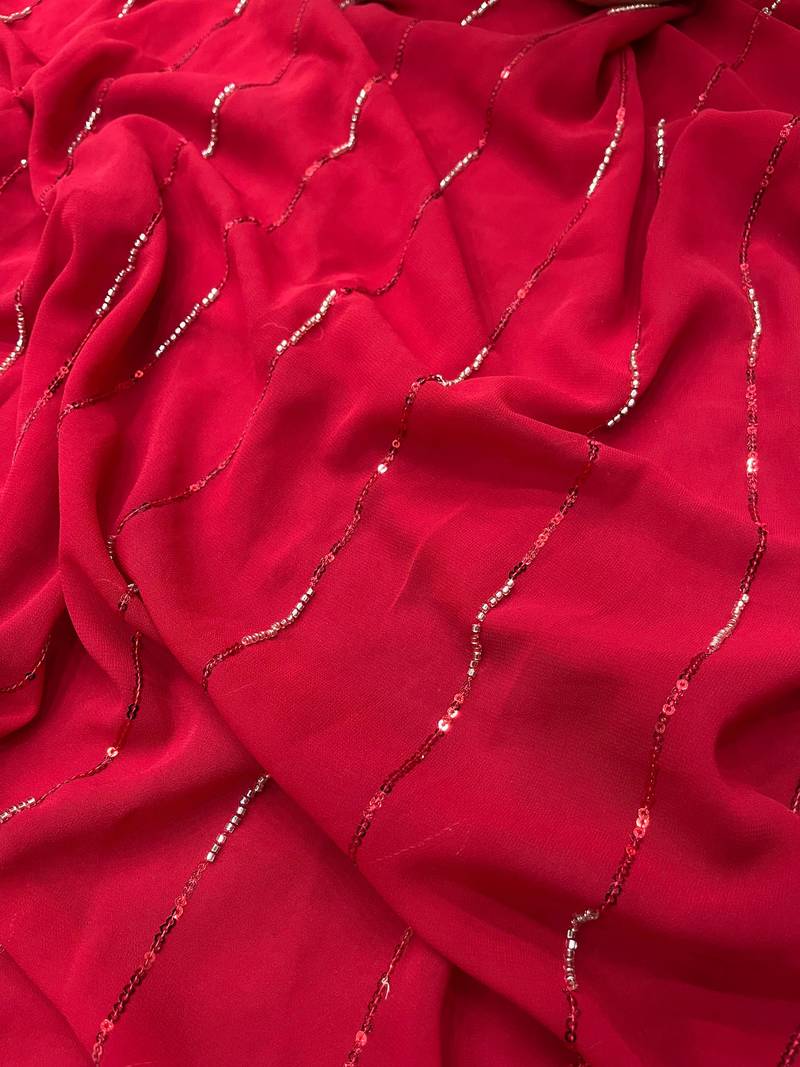 Beautiful Bollywood Designer Beads & Sequence work Ruffle Skirt & Pallu Pattern Saree with Stitched Blouse