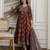 Maroon Pure Cotton Ajrakh Block Print Paper Mirror Work Anarkali Kurta Pant with Dupatta Set