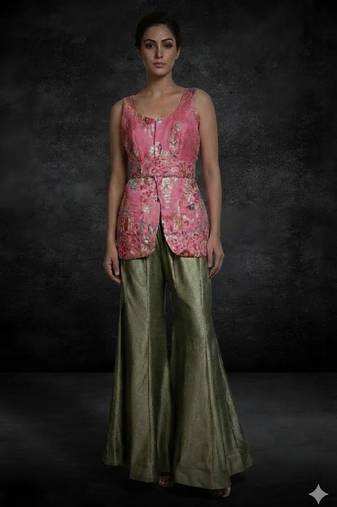 floral embroidered sleeveless kurta set with palazzo pants