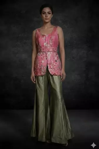 floral embroidered sleeveless kurta set with palazzo pants