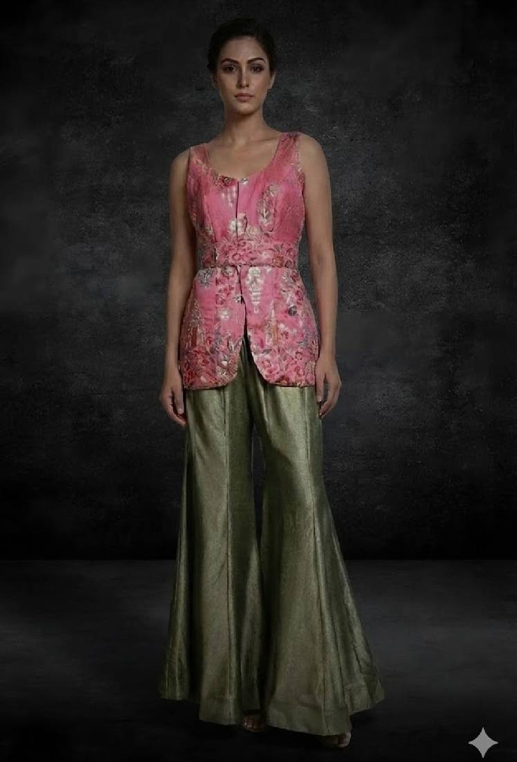 floral embroidered sleeveless kurta set with palazzo pants