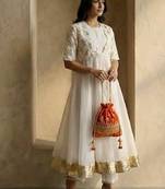 white art silk anarkali set with fitted bottoms